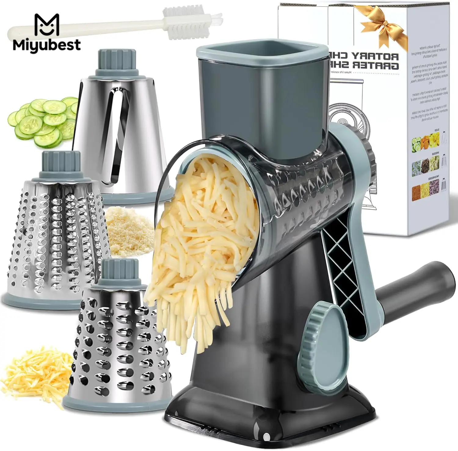 Rotary Cheese Grater, Rotary Cheese Grater with 3 replaceable stainless steel blades for cheese, potatoes, nuts and chocolate, great for the kitchen, great gift for mom!