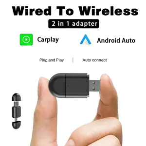 Carplay Adapter & Android Auto Wireless Adapter, USB + Type-C Dual Interface, USB Car Connector, 2 in 1 Auto Car Play Wireless Dongle for OEM Wired Carplay Car with iPhone iOS 10+ / Android 11+