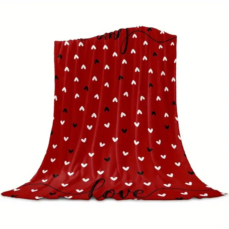Valentine's Day Cozy Throw Blanket - Super Soft Microfleece Warm Blanket for Sofa, Home Decor, Black & White, Red Love Design, Super Soft Microfleece Blanket