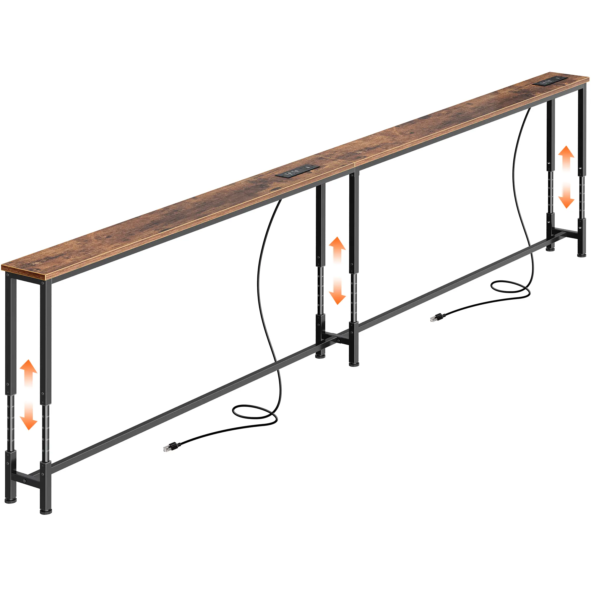 Huuger Slim Profile Wooden Coffee Table with Power & USB-C Ports, 102.4/110.2 in Long, 23.9-34.4 in Height Adjustable, Modern Home Decor Accent Furniture for Small Spaces Living Rooms