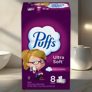 Puffs Ultra Soft Facial Tissue 4pk 124ct - Ultra Soft Facial Tissue, 4 Pack, 124ct Each, for Sensitive Skin, Home Office, Soft and Strong, Value Pack