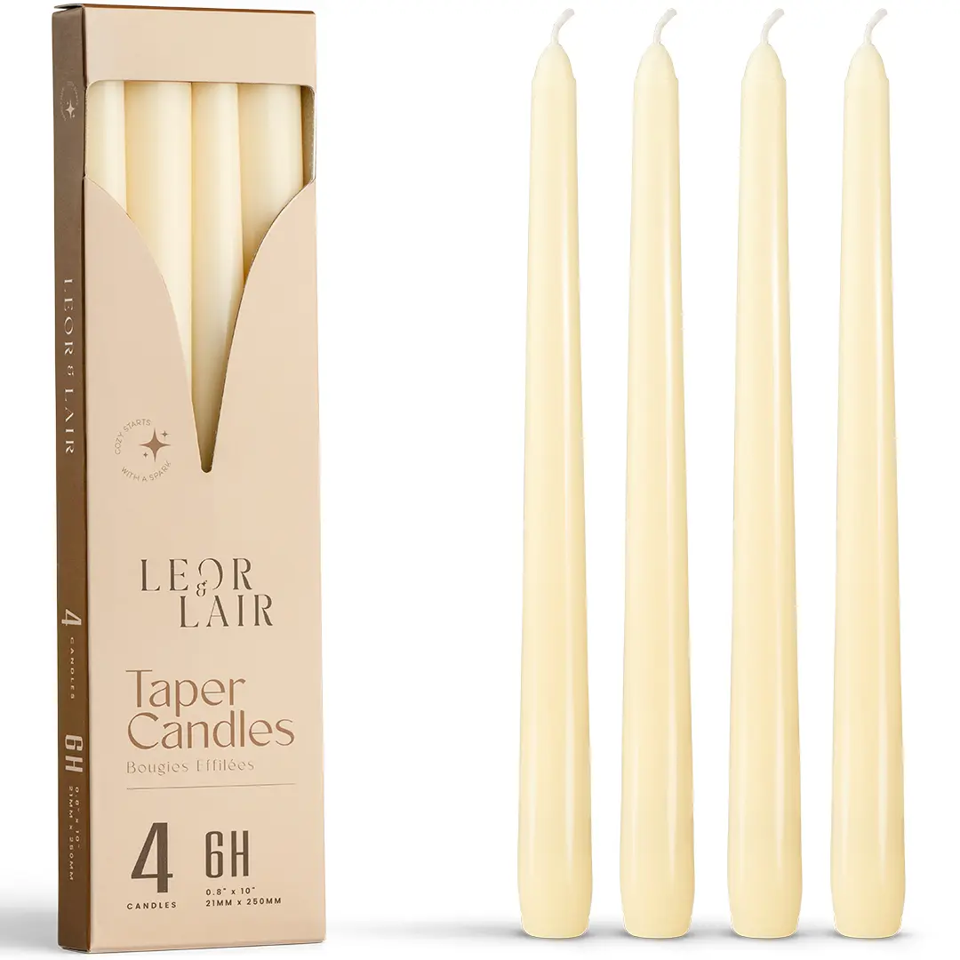 Leor & Lair 10" Taper Candles - 4 Pack Candlesticks for Christmas, Halloween, Weddings & Home Decoration - Unscented & Long Burning