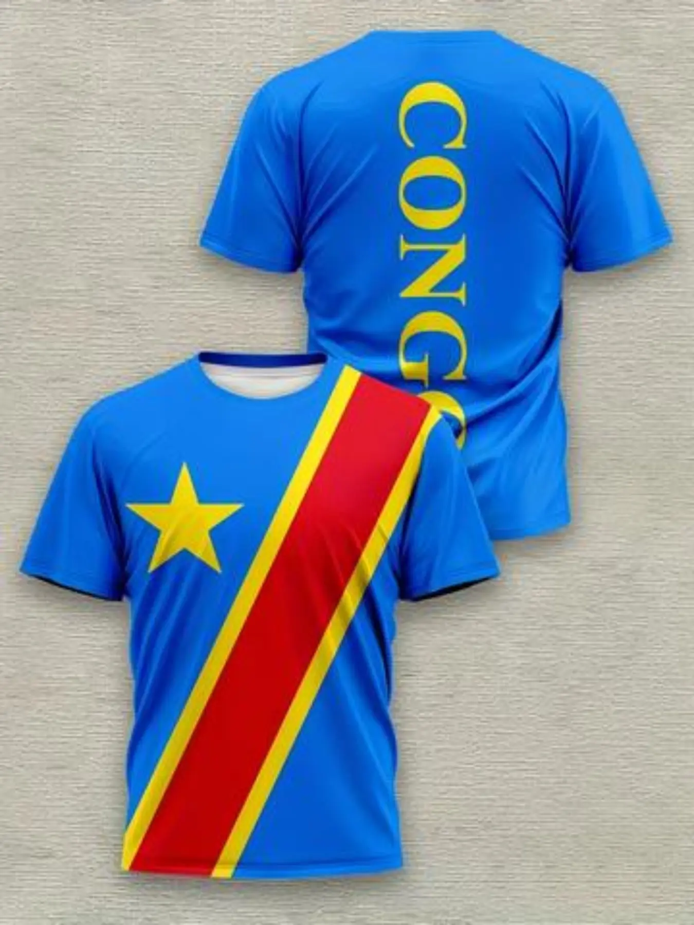 Democratic Republic of Congo Flag Print Men's T-Shirt, Round Neck & Short Sleeve, Sporty Athletic Slim-Fitting Top, Active T Shirts, Fitness Workout Shirt, Athletic Sports Top, Athletic Tee