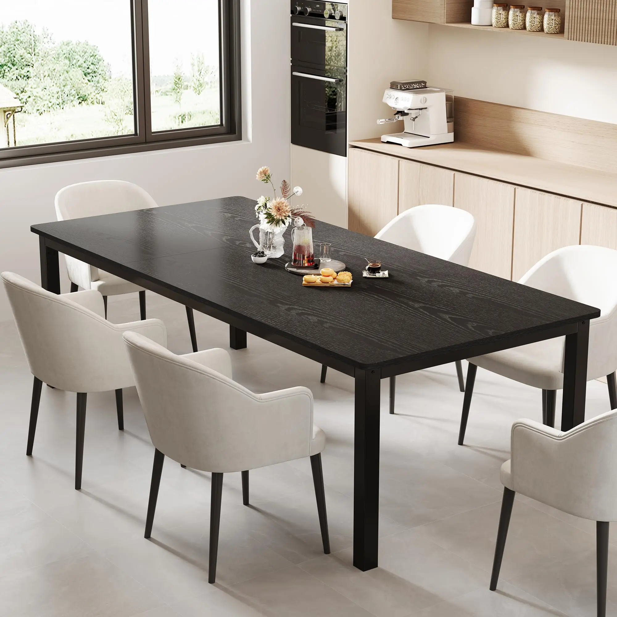 Garvee - Mesa de Comedor Industrial de 78 Pulgadas para 8 Personas, Mesa de Cena Larga de Madera con diseño de Espiga de mortaja, Mesa de Cocina con Patas de Metal Resistentes, para Comedor,