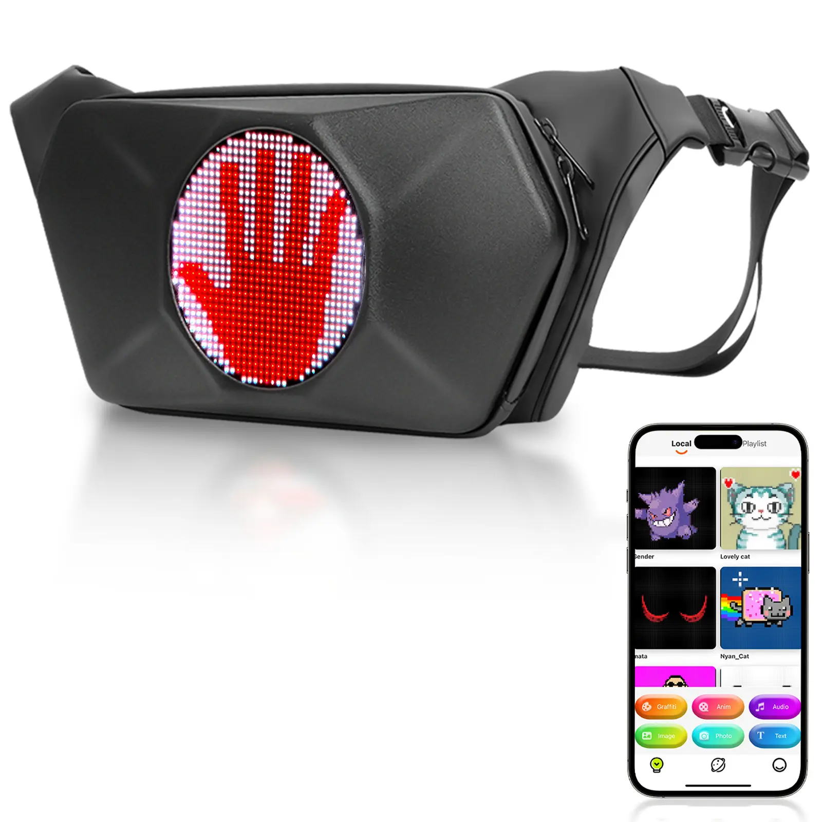 Sling Bag with LED Display,Hard Shell LED Motorcycle Backpack,Bicycle waterproof crossbody bag, Adjustable Fanny  Waist Packs gym bag Diy Text gym bag