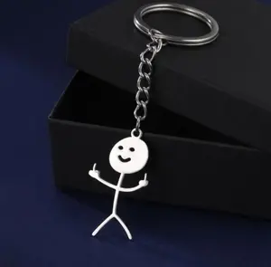 Skeleton Smiley little Man Sign Language Keychain Finger Medium Stickman Bag Car Key Pendant Couple Gift Keychain