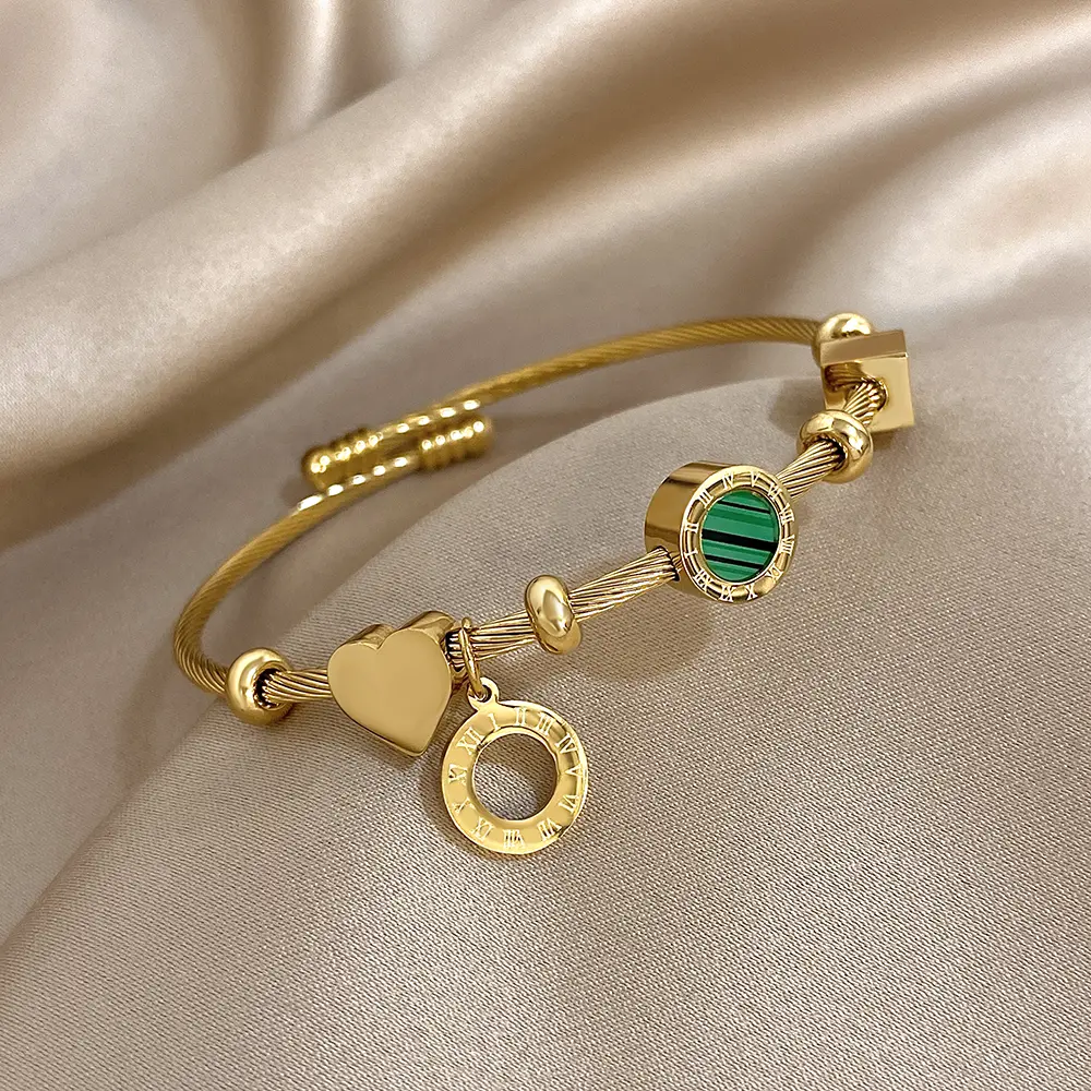 Open Cuff Bangle for Women, Vintage Twisted Cable, Gold-Tone Metal with Charms, Adjustable Length Bracelets & Bangles, Anniversary & Christmas Gift, Everyday Wear Jewelry, Valentines Day, Wrist Stack sunscreen