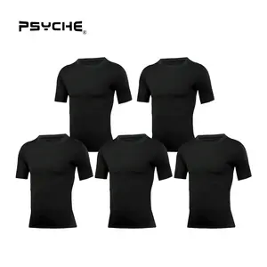 PSYCHE 5 Pack Men’s Compression Shirt Cool Dry Short Sleeve Baselayer Athletic Workout T Shirts,Sweat-Wicking Ultra-Breathable Muscle Support
