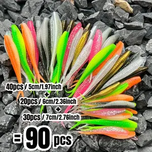 90pcs Soft Baits for Bass, Mandarinfish, and Pitmouth Fish, Mixed Color Fork-Tail Soft Baits, Suitable for Lakes, Reservoirs, Streams, and the Sea, Available in 5cm, 6cm, and 7cm Mixed Sizes