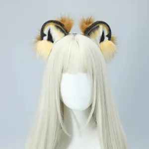 Anime Cosplay Tiger Ears and Tail Set Plush Animal Ear Headband for Role Play Party Costume Dress Up Convention Photo Prop Accessories Halloween