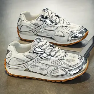 Men’s Retro Casual Sneakers, Breathable Microfiber & PVC, Non-Slip Rubber Sole, Lace-Up Low Tops, White & Gray, All-Season Comfort Outdoor Shoes