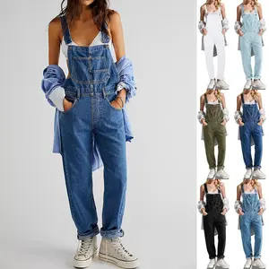 Danedvi Women's Casual Denim Overalls Adjustable Straps Jeans Pants Jumpsuits with Pockets