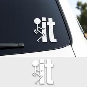 Funny Stick Figure Vinyl Car Decal Sticker - FK It Window Sticker for Cars, Decals for Truck, Laptops (5"×6", White)