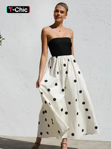 Women's Casual Fashion Polka Dot Print Spaghetti Strap A-Line Dress, Cute Backless Long Dress, Fitted Sleeveless Maxi Dress