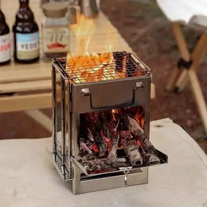 Outdoor Folding Wood Stove, Mini Stainless Steel Oven, BBQ Camping Picnic Folding Charcoal Stove, Outdoor Heating Barbecue Grill, Camping Accessories, Camping Equipment