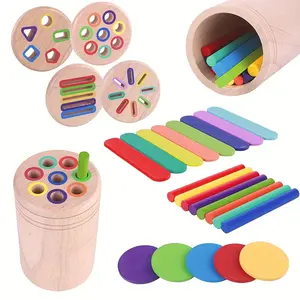 1 set of wooden colorful sorting pen holder toy, 4-in-1 wooden stick design for shape recognition, matching, and hand-eye coordination educational toy, Multi Activity Playset