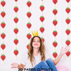 Strawberry Garland Hanging Banner, Berry First Birthday Decorations, Fruit Banners for Room Home Decor, Tropical Baby Shower, Wedding, Party Decorations Banners