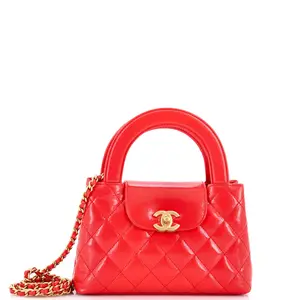 Pre-owned CHANEL Leather Top Handle Bags Kelly Top Handle Shopping Bag Quilted Shiny Aged Calfskin Mini by Rebag