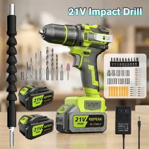Cordless High Torque Impact Drill, 1/2" Rechargeable Lithium Power Drill Driver Set with 2 Variable Speeds, Bit Set in Case, 2 Batteries & Fast Charger, Professional Power Drilling Tools, High Torque Drill