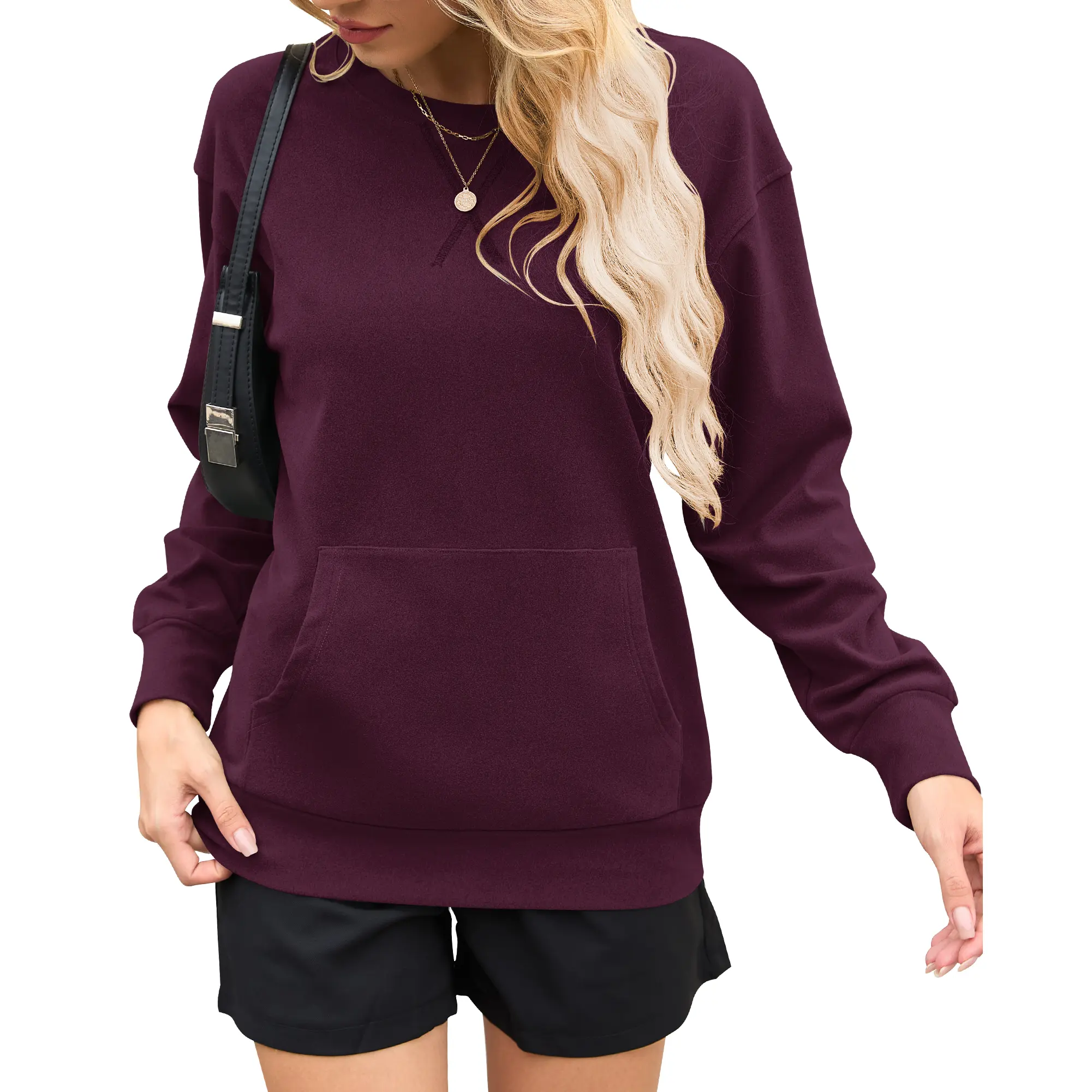 AUSELILY Women's X Crewneck Hoodless Sweatshirt With Kangaroo Pocket  Fleece Longsleeve Casual Style Shirt  Lightweight Pullover