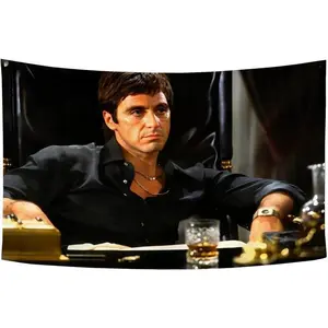 Scarface Movie Poster Flag 3x5Ft Motivational Vintage Band Thriller Love Scifi Movie Tapestry Every Dog Has Its Day Banner Tony Montana for College Dorm Room Decoration