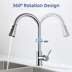 Pull-Down Kitchen Faucet with Sprayer,Stainless Steel Single Handle Kitchen Sink Faucet, High Arc 360° Swivel Kitchen Tap, Chrome Finish, Fits 1-3 Hole Sinks