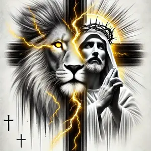 Lion's Light 7-inch vinyl sticker - Inspirational Lion and Jesus Christ design, glossy finish, self-adhesive suitable for cars, laptops, bottles, trucks, motorcycles, windows, walls, cups - perfectly fits glass, metal, ceramic surfaces