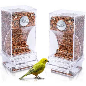 No Mess Bird Cage Feeder 2Pack Automatic Parrot Seed Feeders with Perch  Transparent Seed  Container Cage Accessories for Small and Medium Lovebirds Parakeets