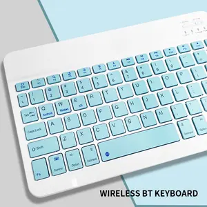 Ultra Slim Bluetooth Wireless Keyboard Portable Rechargeable Mini Keyboard Macaron Blue Quiet Typing Compatible with iPad Tablet Laptop Smartphone iOS Android Windows Office Work Travel