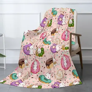 Flannel Blanket |Bunny Rabbit Flannel Throw Blanket, Ultra Soft Lightweight Cozy Blanket With Cute Rabbit Pattern, Perfect For Kids Pet Bed Couch Home Decor| Home & Gift