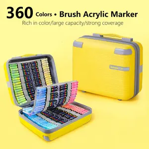 360 Colors Acrylic Paint Markers,Detachable suitcase,Brush Tip, Acrylic Paint Pens with Direct-Liquid Ink System, Paint Markers for Rock Painting, Fabric, Wood, Canvas, Permanent,Washable,Quick-Drying,Waterproof, DIY Painting Supplies, Art Materials
