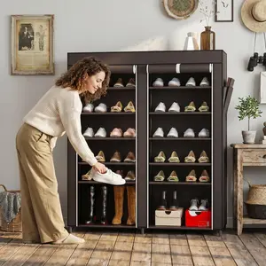SUOERNUO 6 Tier 24-36 Pairs Shoe Rack Storage Organizer Multicolor Large Space Portable Metal Dust Cover Non-Woven with Side Pockets Easy Assembly