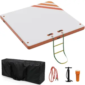 Inflatable Floating Dock Air Dock Platform Non-Slip Surface Thick Lake Floats with Portable Carrying Bag, Floating Island Raft with Air Pump for Lakes, Pool, Beach, Ocean,Orange,2.4*1.8m