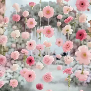 56 Pink Floating Flowers with 50 Artificial Flower Stems, 5 Sticky Hooks, 1 Roll of Transparent Line, DIY Hanging Decoration, Random Color and Rain Scene Design - Perfect for Spring and Christmas Atmosphere, Weddings