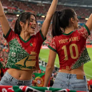 Custom  Portugal# Women Crop Top Jersey Soccer , Women Stylist Apparel, Patriotic Fan Gift
