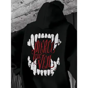Men's Fashion Casual "PIERCE THE VEIL" Pattern Printed Sports Loose and Plush Thick Hoodie Suitable for Holiday Gift Pullover