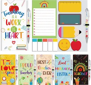 Teacher Appreciation Sticky Note Gifts 6set Cute Sticky Notepads and Ballpoint Pens Memo Pads Paper Sticky Self-Adhesive Memo Writing Sticky To-Do List for Teacher Student, Classroom Stationery, School Office Supplies