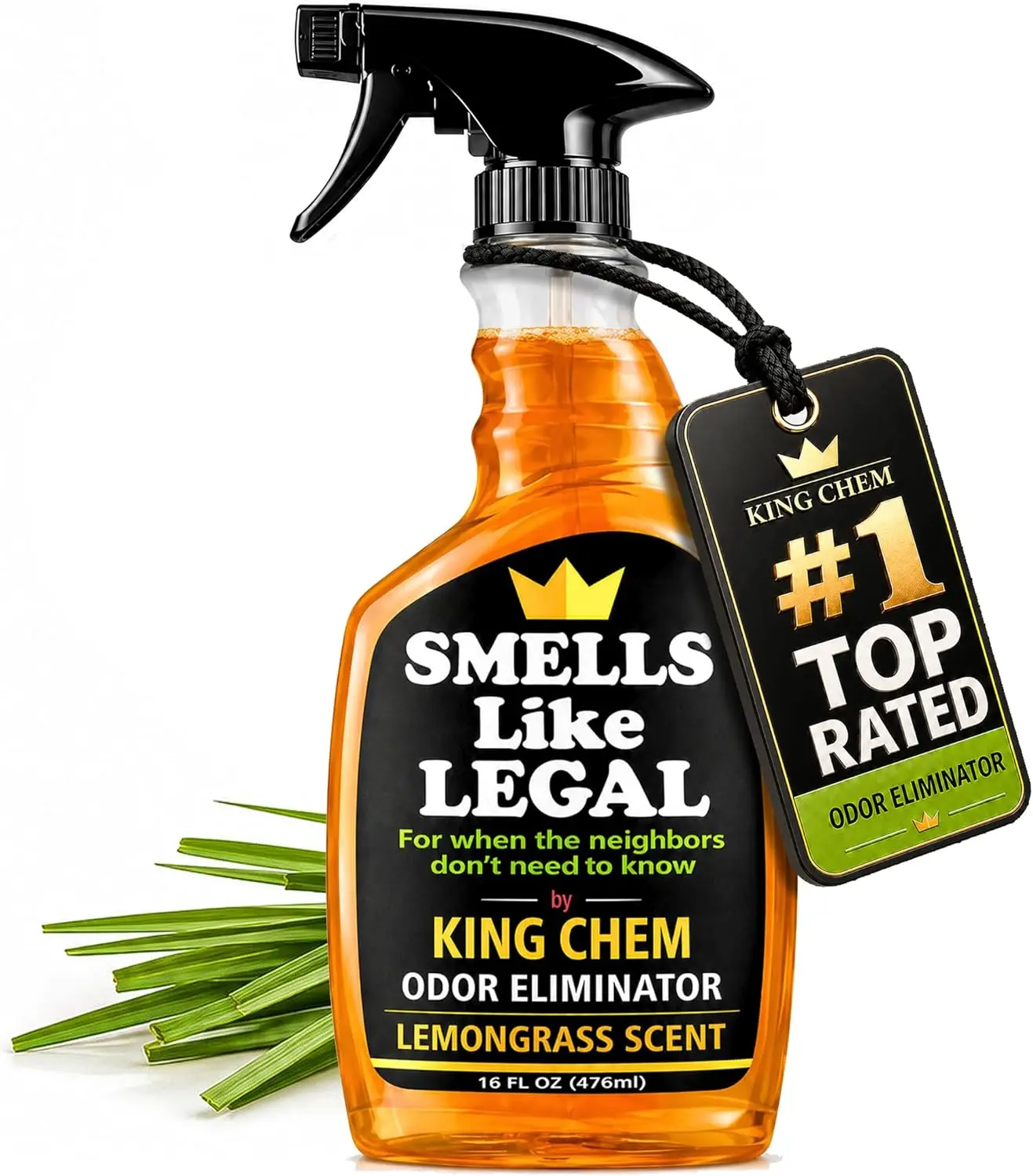 16 oz Legal Lemongrass Fragrance Odor Eliminator Spray Bottle - Commercial-Grade Air & Fabric Freshener with Trigger Sprayer - Eliminates Smoke, Pet, Food Odors - Water-Based, Non-Staining, Fabric-Safe - Made in USA for Homes, Offices, Living Rooms, Furni