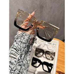 4pcs Women Geometric Large Frame Plastic Windproof Modern Simple Style All-Match Never Outdated Clear Eyeglasses Combination For Back  School Reading Street-Phography Decoration