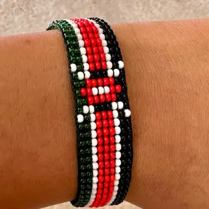 Kenya Flag Bracelet - Red Green and White Beaded Wrist Accessory Inspired by Kenyan National Colors