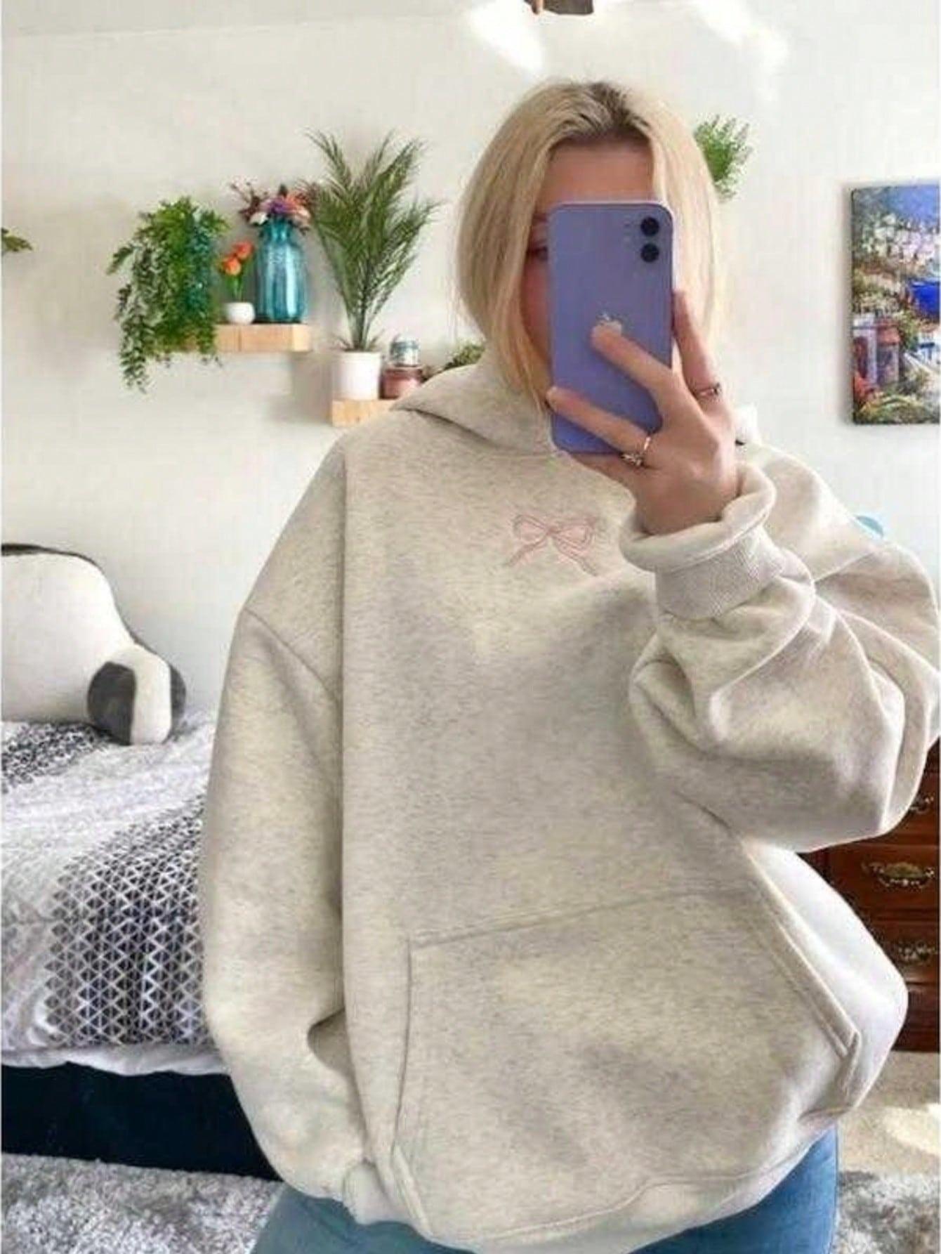 Y2K Sweetheart Style Women's Pink Bow Hoodie Fall Winter Fashion Cozy Cotton with Adorable Pink Bow & Graphics for School Casual Wear Summer Fall/Winter Loose Christmas Halloween