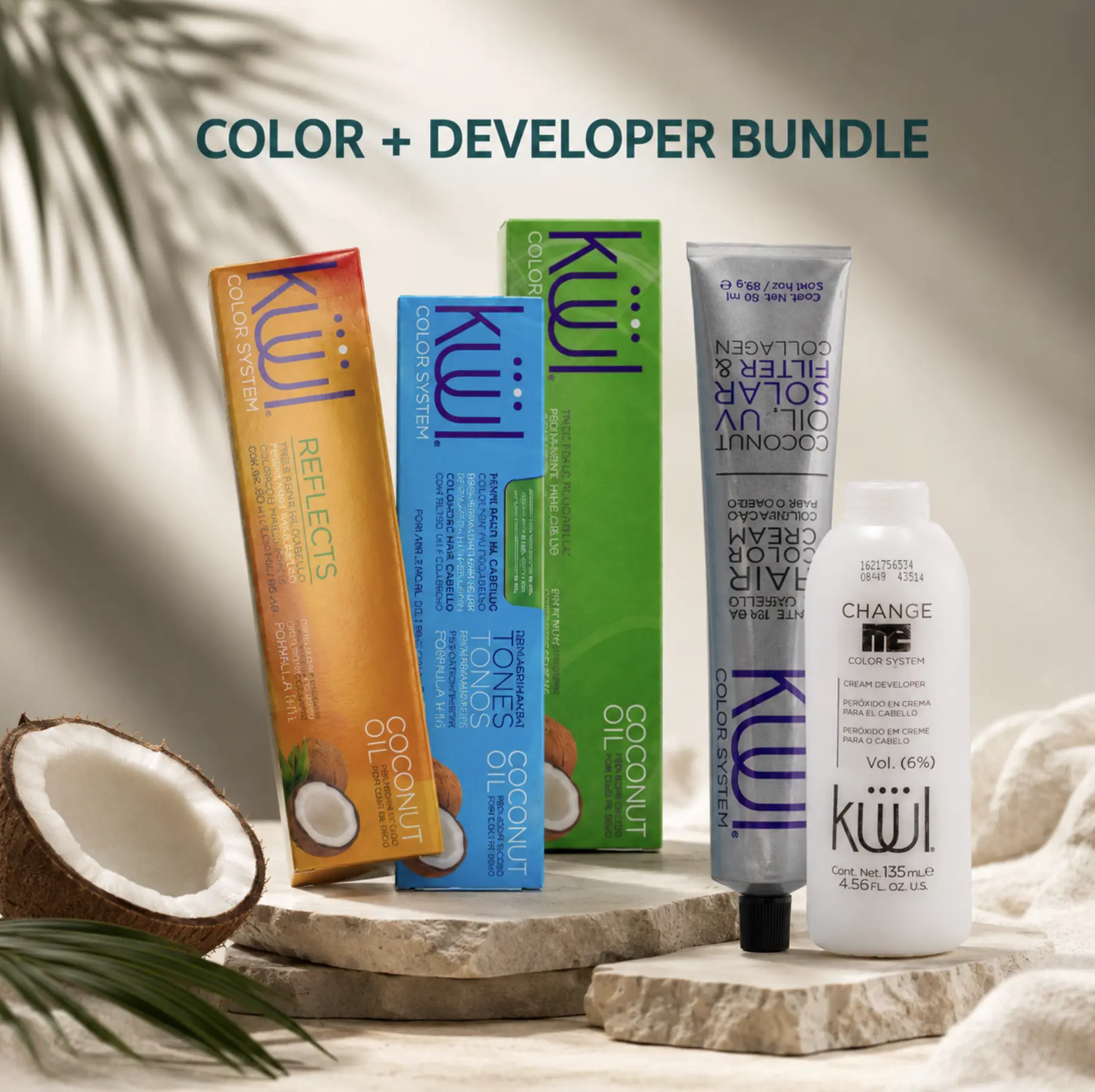 KUUL Cream Hair Color KIT , 90ml Conditioning Hair Dye with Coconut Oil & Peroxide Developer for Radiant, Vibrant Tones, Haircare, Curly Hair
