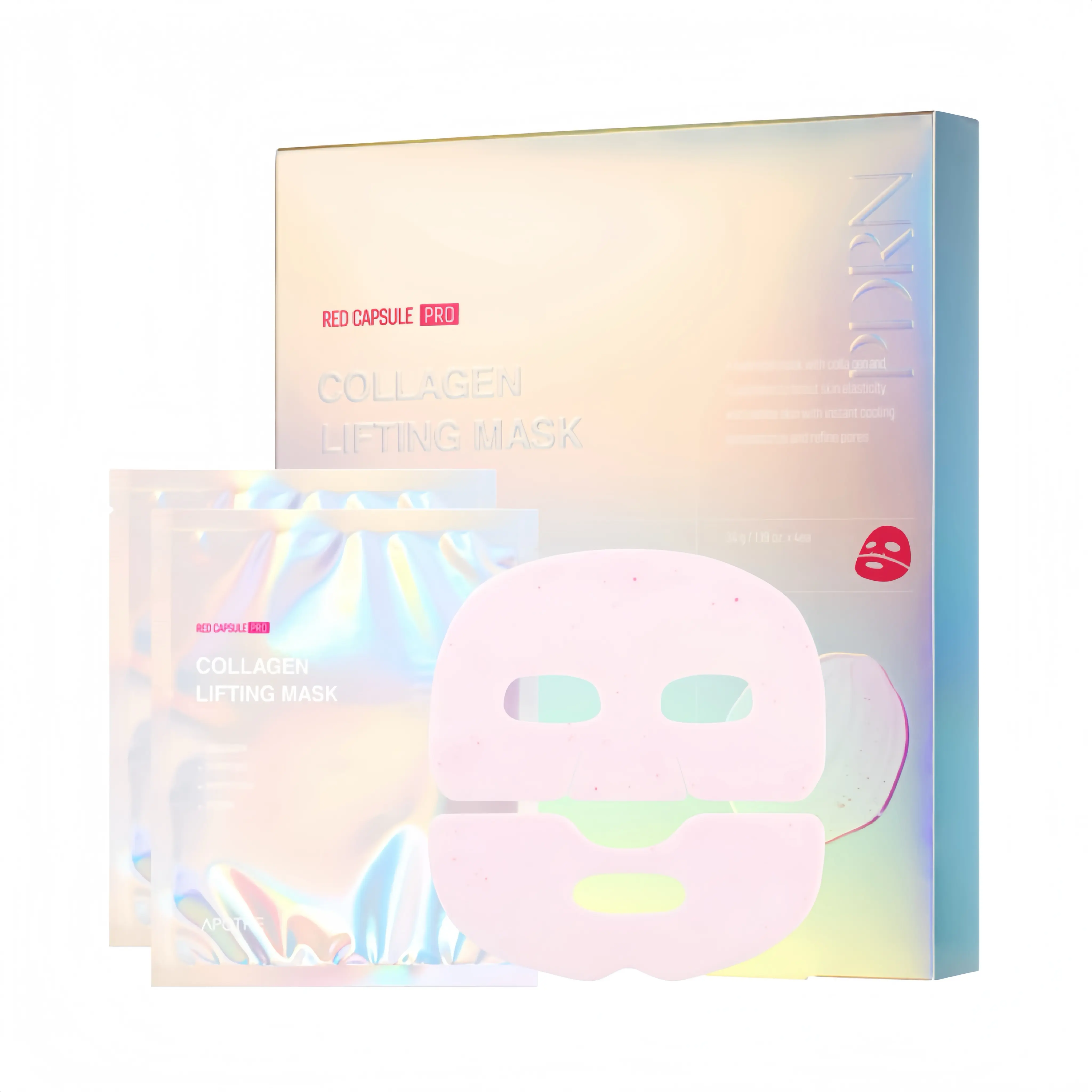 APOTHE Red Capsule Pro-Collagen Lifting Mask 4-Sheet Box | Peptides + Collagen + PDRN + Ectoin | Instant Firming Hydrogel Mask for Lifting, Cooling & Radiant Skin