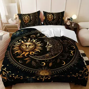 Bedding 3-piece set - 3PCS,Decorative bedding set,Black and gold geometric pattern down comforter set (1 comforter cover + 2 pillowcases, filling not included).soft and comfortable, suitable for family bedrooms.