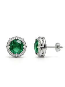 Emerald Green Zircon Stud Earrings | Vintage Luxury Silver-Plated Jewelry