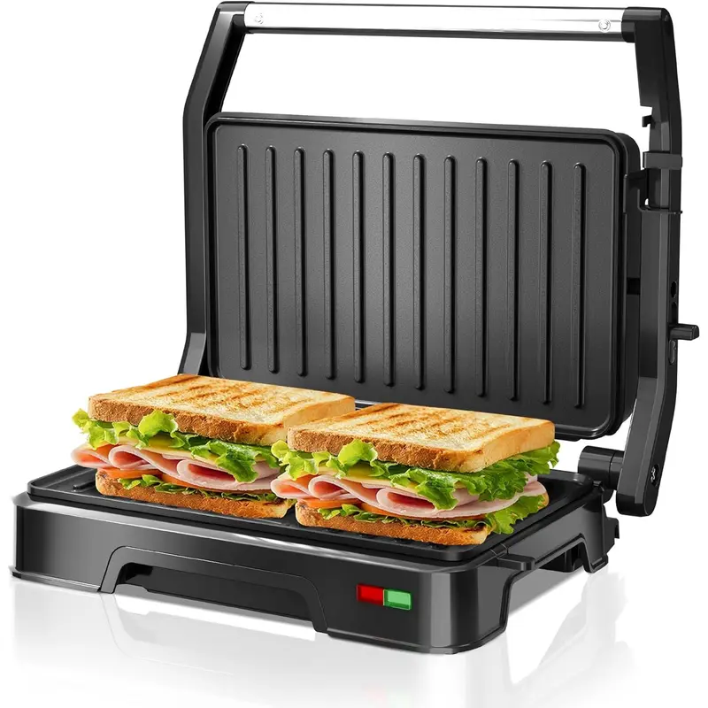 Panini Press Grill & Sandwich Maker - 2-Slice, 180° Adjustable Hinge, Non-Stick Aluminum Plates for Paninis, Quesadillas, Waffles & More, Easy to Clean, 850W Electric Griddle, Perfect for Kitchen
