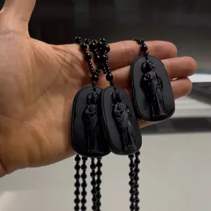 Handmade San Judas Rosary Necklace Black Unisex Elegant Spiritual Jewelry with Intricate Designs and Saint Jude Medallion