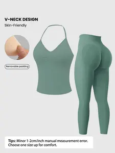 Women's Solid Color Sportswear Set, Backless Halter Sports Bra + High Waist Tight Pants, Gymwear, Ideal for Gym/yoga/outdoor Activities