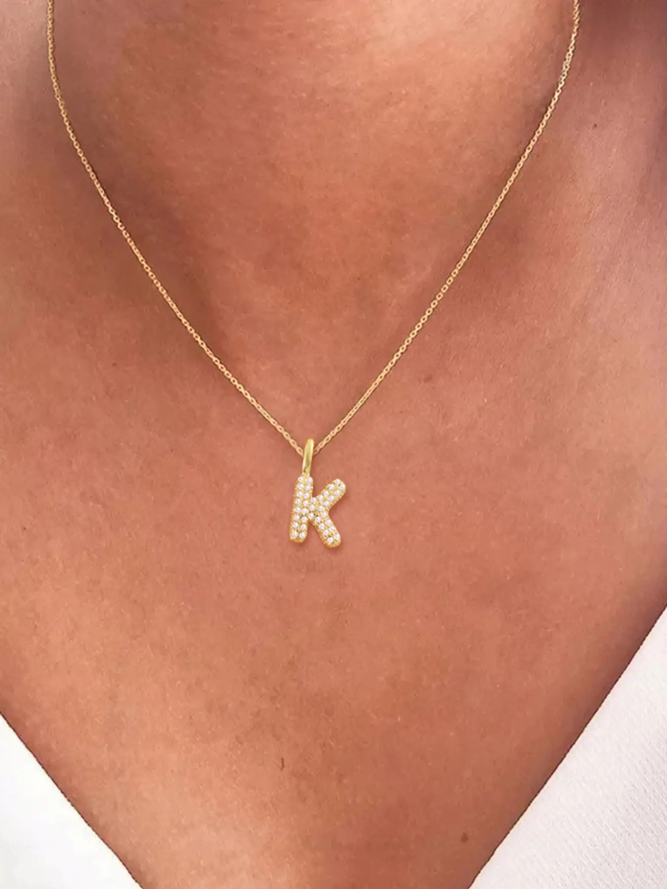 Women's Elegant Zirconia Bubble Initial Pendant Necklace, Stainless Steel Chain, Simple Design for All Seasons, Daily Wear Fashion Necklace, Initial Necklace Jewelry