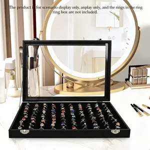100 Slot Divided Compartments Ring Jewelry Box Storage Boxes Ring Storage Display Case Ring Stall Counter Display Dustproof Box Accessories